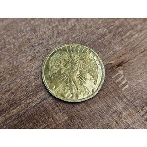 Vintage Gold Tone Guardian Angel Double Sided Coin Religious Christian Pocket